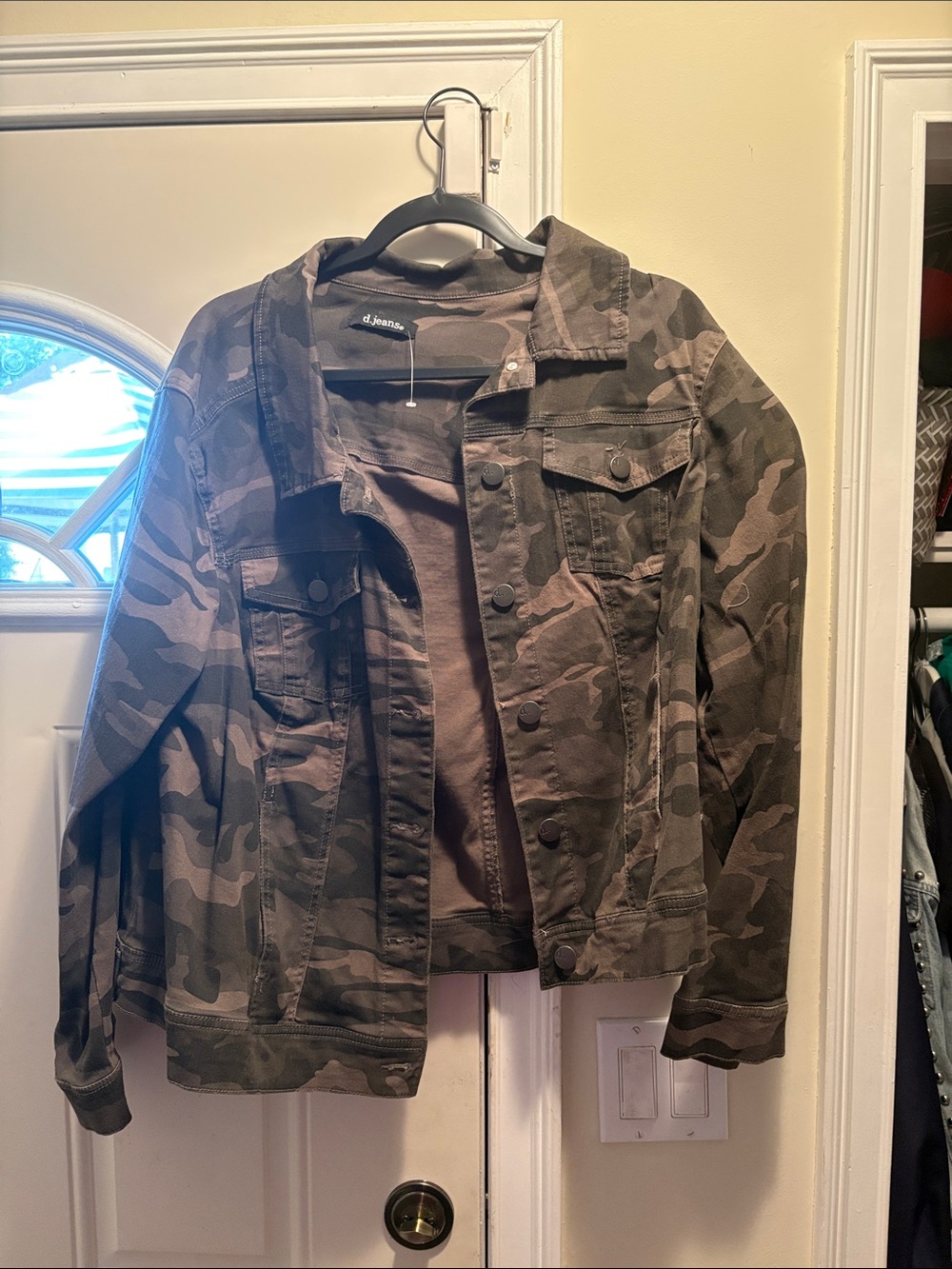 d. jeans Camo Print Jean Jacket in Green and Brown